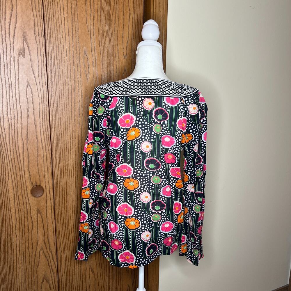 Tory Burch Multi-color Floral Tunic Top Artsy Groovy Boho Whimsical Maximalist - Picture 6 of 11